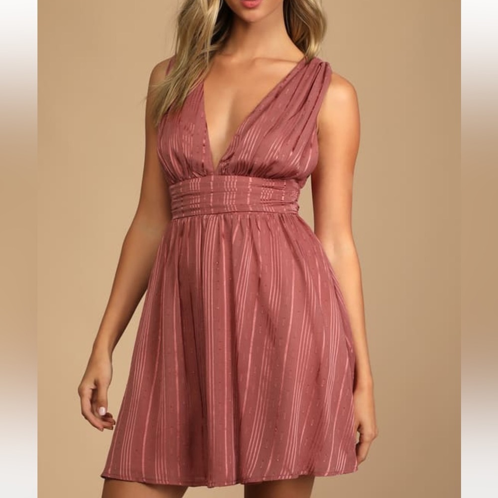 Lulu’s Romantic At Heart Rose Pink Striped
Skater Mini Dress